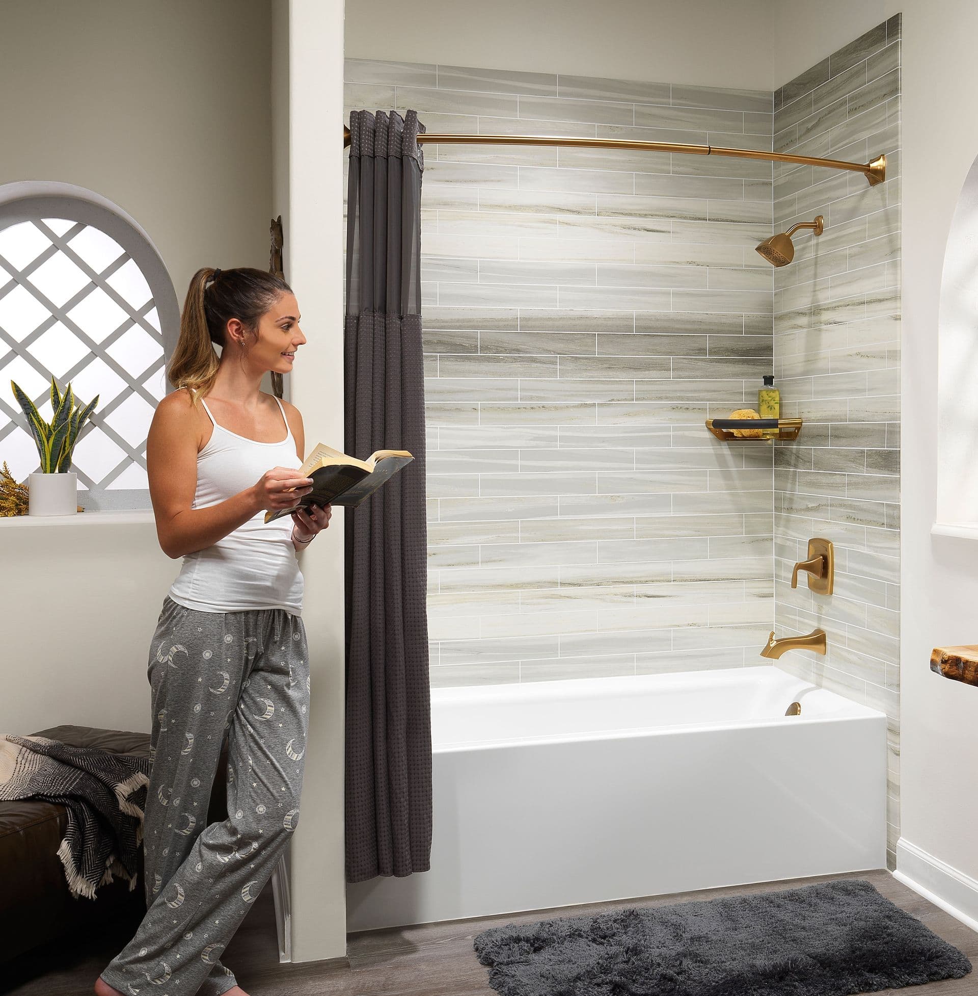 Bathroom model looking at new bathtub