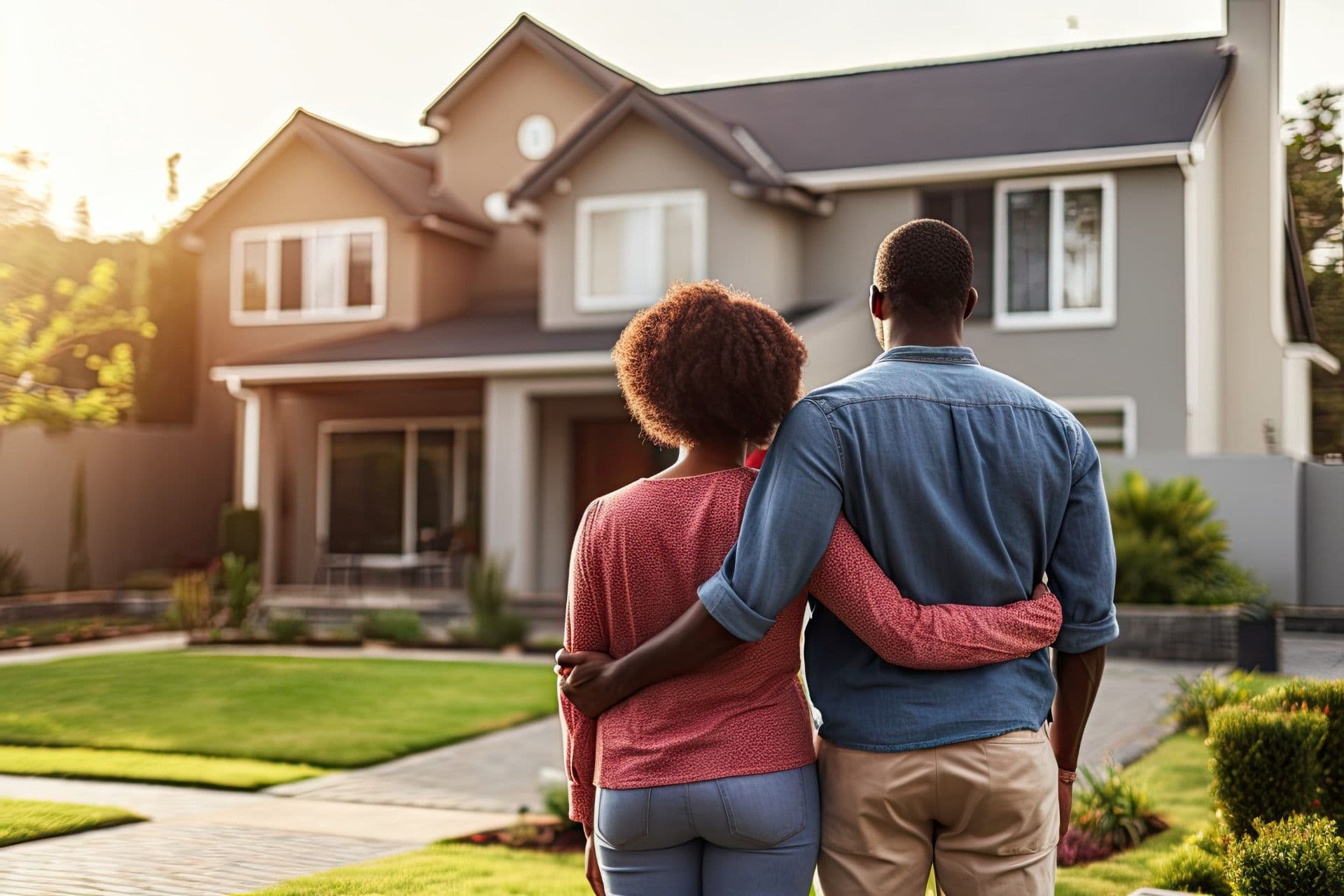 Couple looking at the front of their home