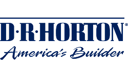 Dark blue "D.R. Horton" text with "America's Builder" underneath, set against a black background, conveying a professional tone.